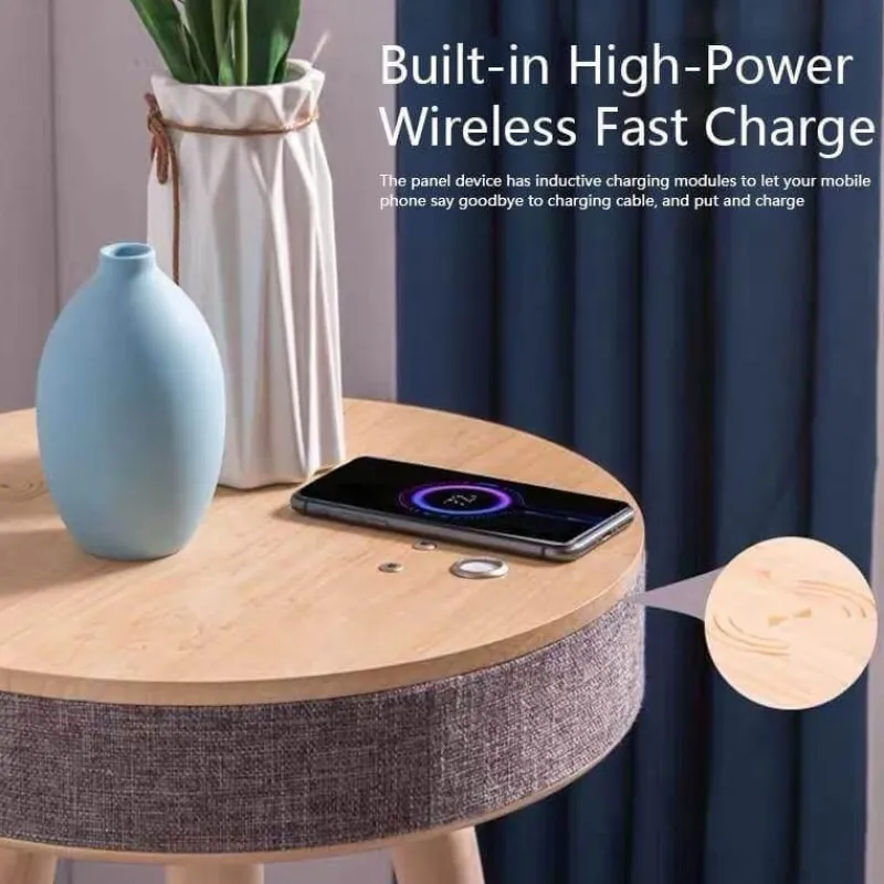 Comfort u0026 Style Möbel-Beistelltisch mit Bluetooth-Lautsprecher – Elegantes Holzdesign mit kabellosem Laden