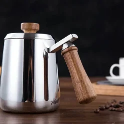 Tom Küche & Esszimmer-Übergießkessel mit Schwanenhals – Edelstahl mit Holzgriff