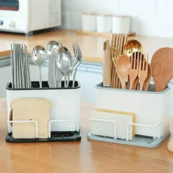 Tom Küche & Esszimmer-Besteck-Organizer, Utensilien-Abtropfgestell, Schwammhalter mit Doppelgitter