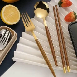 Tom Küche & Esszimmer-Besteckset aus Edelstahl – Küchenutensilien mit Holzgriff