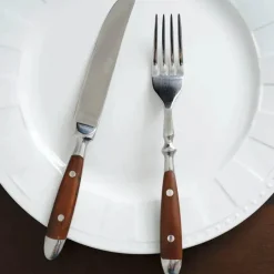 Feast u0026 Flair Küche & Esszimmer-Besteckset mit Holzmaserung – 5-teiliges Geschirrset mit Nietengriff