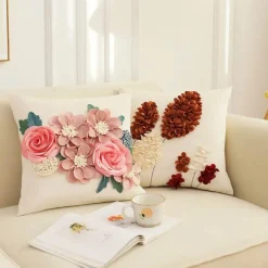 The Cushion Corner Bettzeug-Bestickter Kissenbezug mit Blumenbaum - Dekorativer Kissenbezug für Sofa