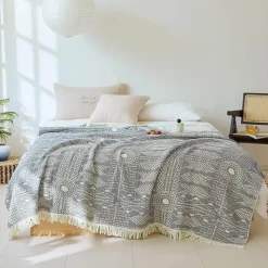 Wrap u0026 Relax Bettzeug-Böhmische Baumwoll-Überwurfdecke – vierlagige Gaze-Tagesdecke mit Quasten