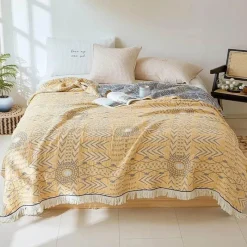 Wrap u0026 Relax Bettzeug-Böhmische Baumwoll-Überwurfdecke – vierlagige Gaze-Tagesdecke mit Quasten