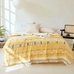 Wrap u0026 Relax Bettzeug-Böhmische Baumwoll-Überwurfdecke – vierlagige Gaze-Tagesdecke mit Quasten