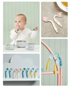 Kinder Little Nest Kinderwagen & Zubehör-Biegbares Löffel-Gabel-Set für Babys – weiches, flexibles Besteck für Kleinkinder