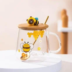 Plates u0026 More Küche & Esszimmer-Bienenglasbecher mit Deckel - Kaffeelöffelbecher zum Frühstück