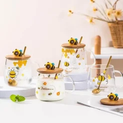Plates u0026 More Küche & Esszimmer-Bienenglasbecher mit Deckel - Kaffeelöffelbecher zum Frühstück