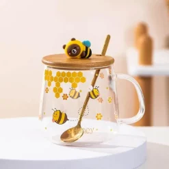 Plates u0026 More Küche & Esszimmer-Bienenglasbecher mit Deckel - Kaffeelöffelbecher zum Frühstück