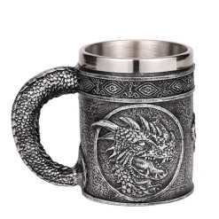 Feast u0026 Flair Küche & Esszimmer-Bierkrug im Retro-Stil mit silbernem Drachenmotiv – 450 ml Edelstahlkrug