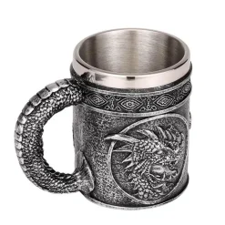 Feast u0026 Flair Küche & Esszimmer-Bierkrug im Retro-Stil mit silbernem Drachenmotiv – 450 ml Edelstahlkrug