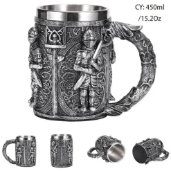 Feast u0026 Flair Küche & Esszimmer-Bierkrug im Retro-Stil mit silbernem Drachenmotiv – 450 ml Edelstahlkrug