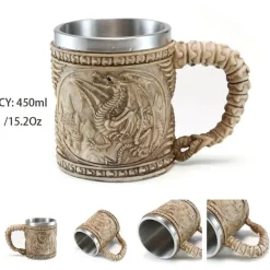 Feast u0026 Flair Küche & Esszimmer-Bierkrug im Retro-Stil mit silbernem Drachenmotiv – 450 ml Edelstahlkrug