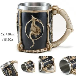 Feast u0026 Flair Küche & Esszimmer-Bierkrug im Retro-Stil mit silbernem Drachenmotiv – 450 ml Edelstahlkrug