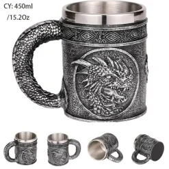 Feast u0026 Flair Küche & Esszimmer-Bierkrug im Retro-Stil mit silbernem Drachenmotiv – 450 ml Edelstahlkrug