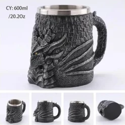 Feast u0026 Flair Küche & Esszimmer-Bierkrug im Retro-Stil mit silbernem Drachenmotiv – 450 ml Edelstahlkrug