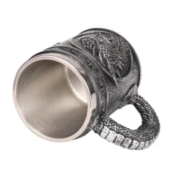 Feast u0026 Flair Küche & Esszimmer-Bierkrug im Retro-Stil mit silbernem Drachenmotiv – 450 ml Edelstahlkrug