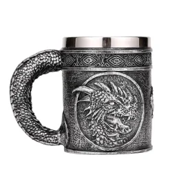 Feast u0026 Flair Küche & Esszimmer-Bierkrug im Retro-Stil mit silbernem Drachenmotiv – 450 ml Edelstahlkrug