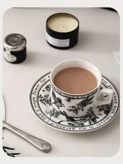 Plates u0026 More Küche & Esszimmer-Black Bird Keramiktassen-Set mit Untertasse – Elegantes Trinkgeschirr für Kaffee und Tee