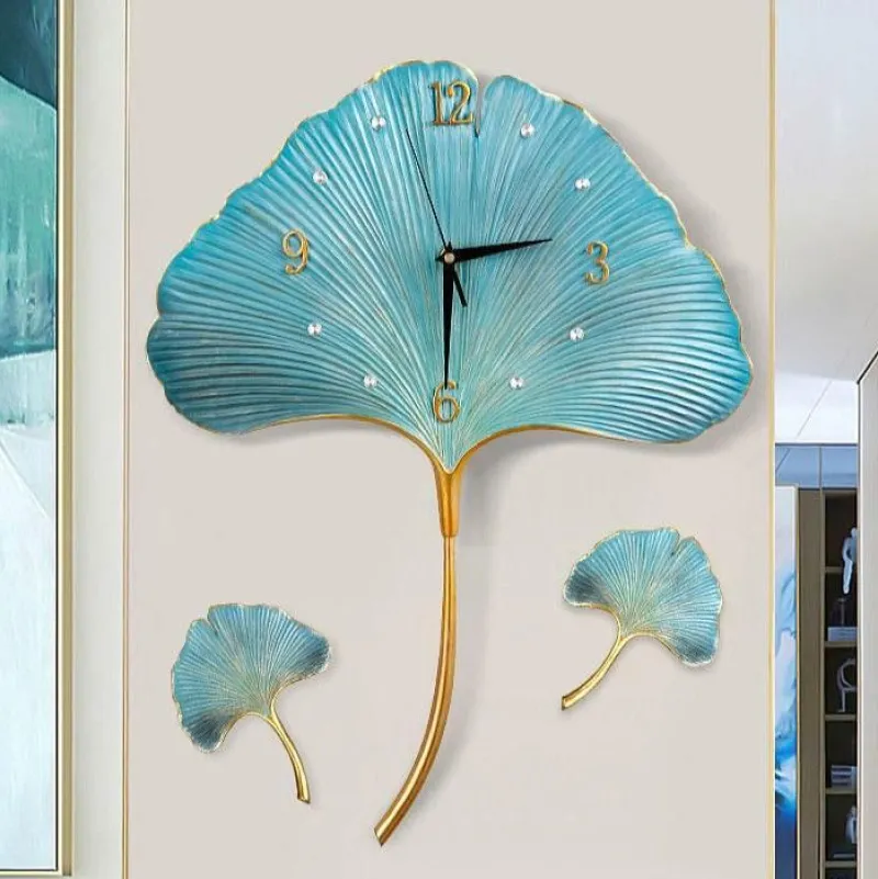 The Gilded Nest Wohndeko-Blatt-Wanduhr – Elegantes, stilles Dekor