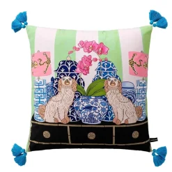 Pillow Haven Bettzeug-Blauer Löwe Hund Lendenkissenbezug - Zitronenbäume GG Stil