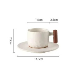 Tom Küche & Esszimmer-Blaues Retro-Kaffeetassen-Set aus Keramik mit Untertasse und Holzgriff – 130 ml