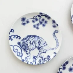 Elegance at the Table Küche & Esszimmer-Blau-weiße Keramik-Essteller mit Tiermotiven – 4er-Set