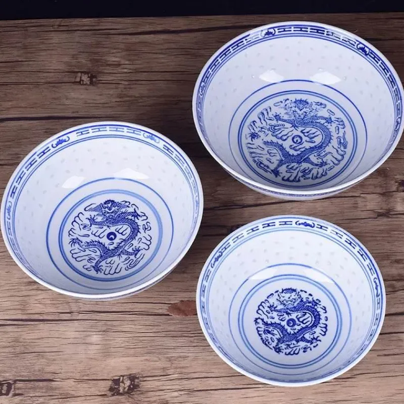 Elegance at the Table Küche & Esszimmer-Blau-weiße Ramen-Schüssel aus Porzellan mit Drachenmuster