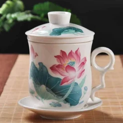 Elegance at the Table Küche & Esszimmer-Blau-weiße Teetasse aus Porzellan mit Deckel und Filter