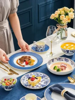 Feast u0026 Flair Küche & Esszimmer-Blue Lotus Geschirr-Teeservice – Elegantes Keramikgeschirr