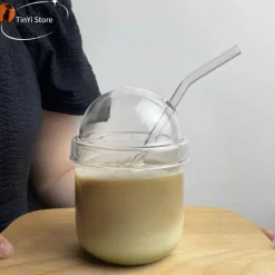 Plates u0026 More Küche & Esszimmer-Bobo-Becher-Set aus klarem Glas – inklusive Strohhalm und Deckel