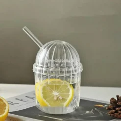 Plates u0026 More Küche & Esszimmer-Bobo-Becher-Set aus klarem Glas – inklusive Strohhalm und Deckel