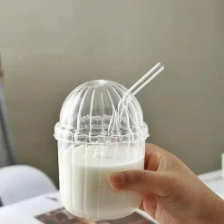 Plates u0026 More Küche & Esszimmer-Bobo-Becher-Set aus klarem Glas – inklusive Strohhalm und Deckel