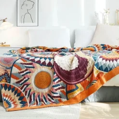Cozy Haven Bettzeug-Boho Baumwoll-Überwurfdecke - Leichte dekorative Gazedecke