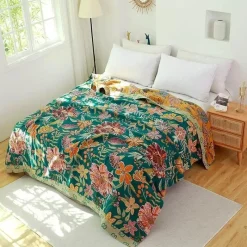 Cozy Haven Bettzeug-Boho Baumwoll-Überwurfdecke - Leichte dekorative Gazedecke