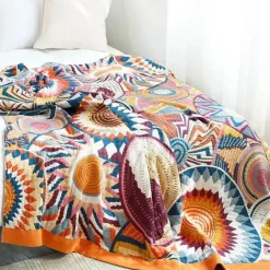 Cozy Haven Bettzeug-Boho Baumwoll-Überwurfdecke - Leichte dekorative Gazedecke