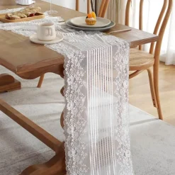 Fine Table Threads Küche & Esszimmer-Boho Floral Makramee Tischläufer - Schickes Tafelaufsatz Dekor
