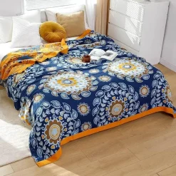 The Blanket Nook Bettzeug-Boho Mandala Baumwolldecke - Doppelseitige weiche Sommerdecke für Betten und Sofas