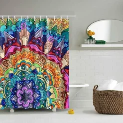 Aqua Essence Badezimmer-Boho Mandala Duschvorhang - Stilvolles Badezimmerdekor