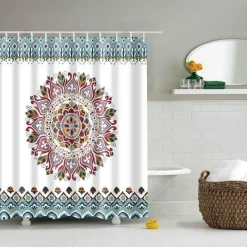 Aqua Essence Badezimmer-Boho Mandala Duschvorhang - Stilvolles Badezimmerdekor
