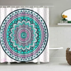 Aqua Essence Badezimmer-Boho Mandala Duschvorhang - Stilvolles Badezimmerdekor