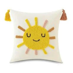 The Cushion Corner Bettzeug|Wohndeko-Boho Regenbogen Mond Kissenbezug - Gelbes Quastenkissen 45x45cm