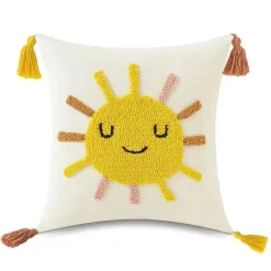 The Cushion Corner Bettzeug|Wohndeko-Boho Regenbogen Mond Kissenbezug - Gelbes Quastenkissen 45x45cm