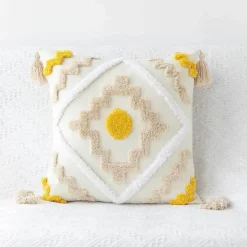 Pillow Haven Bettzeug-Boho Tufted Kissenbezug - Geometrischer Kissenbezug aus Baumwolle