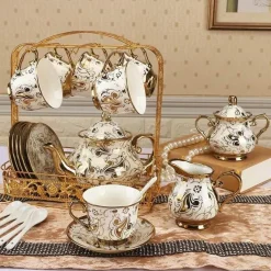 The Cozy Mug Küche & Esszimmer-Britisches Porzellan-Teeservice – Kaffeetassen mit goldenem Aufkleber