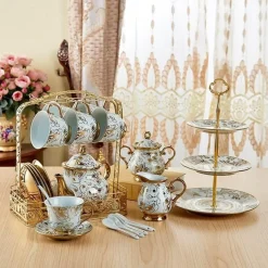 The Cozy Mug Küche & Esszimmer-Britisches Porzellan-Teeservice – Kaffeetassen mit goldenem Aufkleber