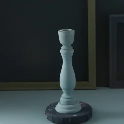 Tom Wohndeko-Brush Painted Wood Candle Holder – Vintage Matte Decorative Stand