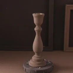 Tom Wohndeko-Brush Painted Wood Candle Holder – Vintage Matte Decorative Stand