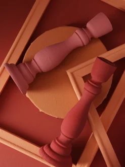 Tom Wohndeko-Brush Painted Wood Candle Holder – Vintage Matte Decorative Stand