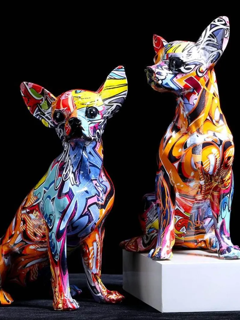 Comfort u0026 Style Wohndeko-Bunte Chihuahua-Hundestatue aus Kunstharz – moderne Dekofigur